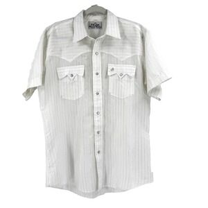 Prior Western Pearl‎ Snap Shirt Men's Large White Cowboy Landman Rockabilly USA